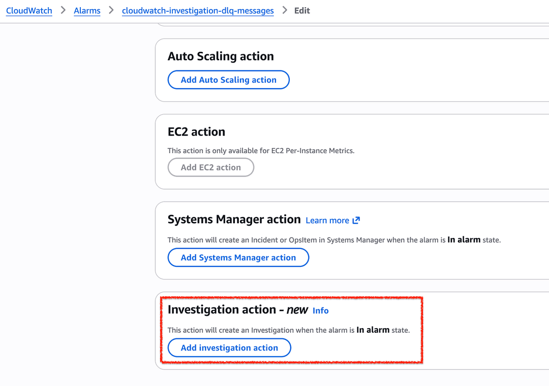 Figure 08 — Trigger a CloudWatch Investigation from a CloudWatch Alarm