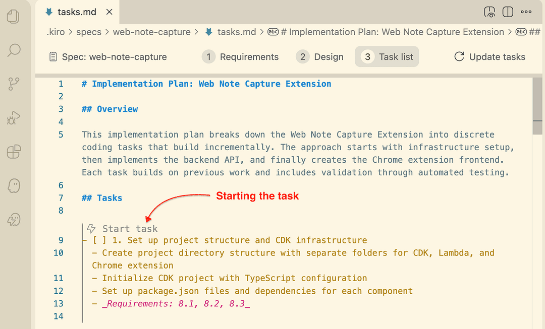 Figure 20 — Starting the first task from the IDE UI