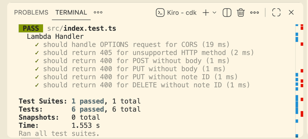 Figure 24 — Kiro running tests and fixing issues while coding