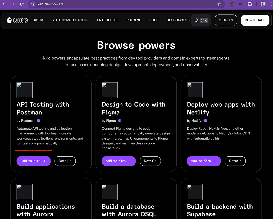 Figure 18 —Browsing Kiro Powers