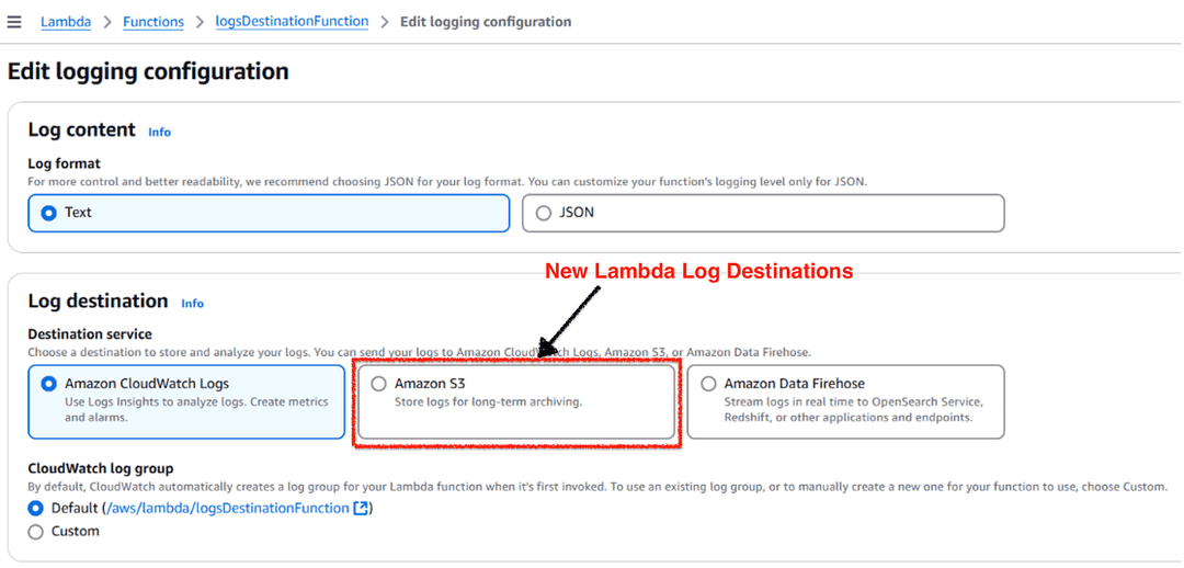 S3 & Firehose as Lambda Log Destinations